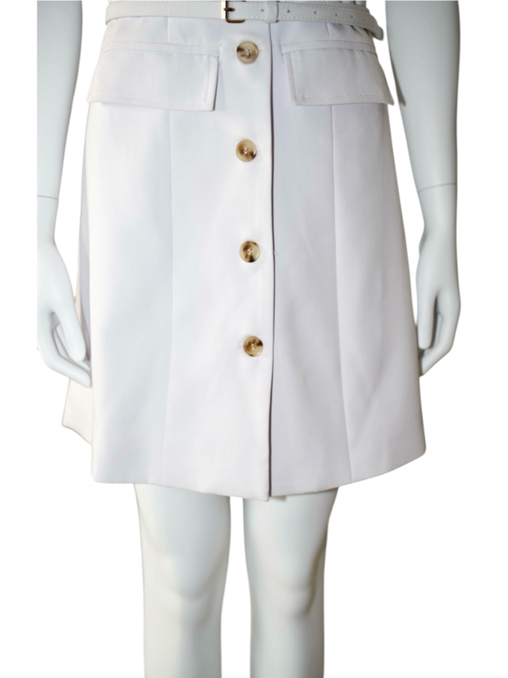 Saks Fifth Avenue Sleeveless Button-Front Off White Dress with Belt Size X-Small - Picture 10 of 14